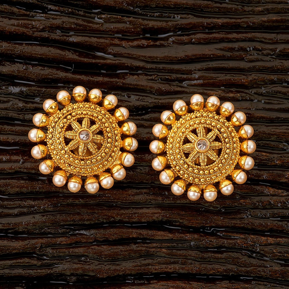 Gold Finish Round Stud Earrings - South India Jewels